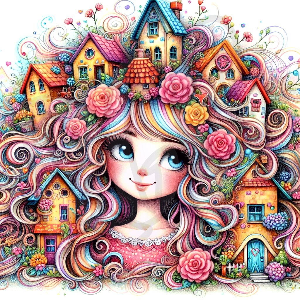 Whimsical houses in Poofy Hair