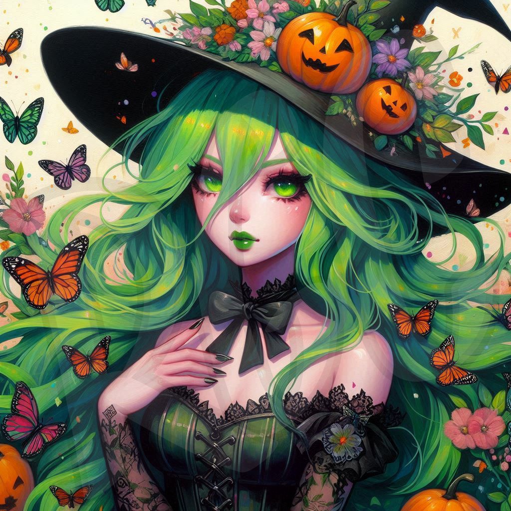 Green hair & pumpkins