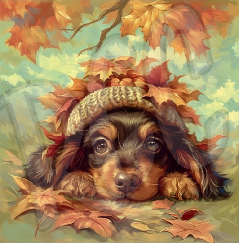 Puppy in Leaves