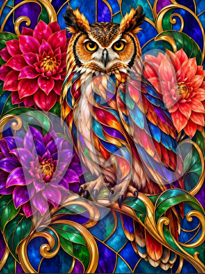 Jewel-Toned Owl in Stained Glass