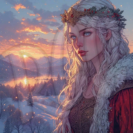 Nordic Woman over Winter  Landscape