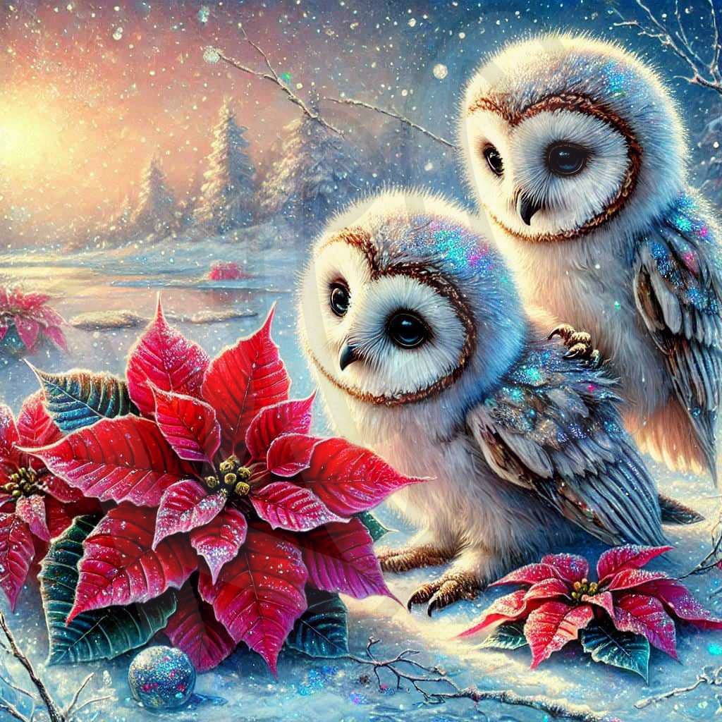 Owls & Poinsettia 1-4
