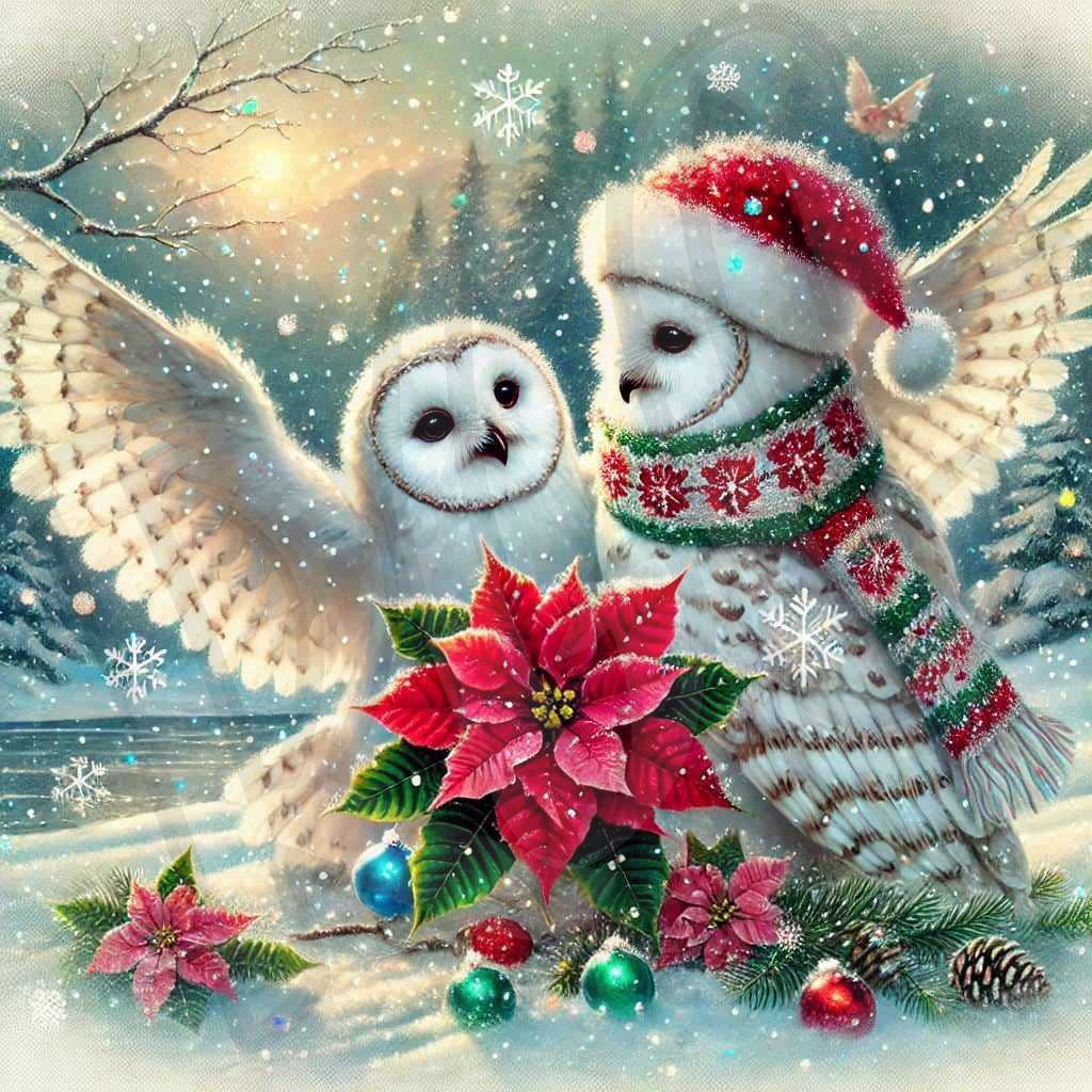 Owls & Poinsettia 1-4