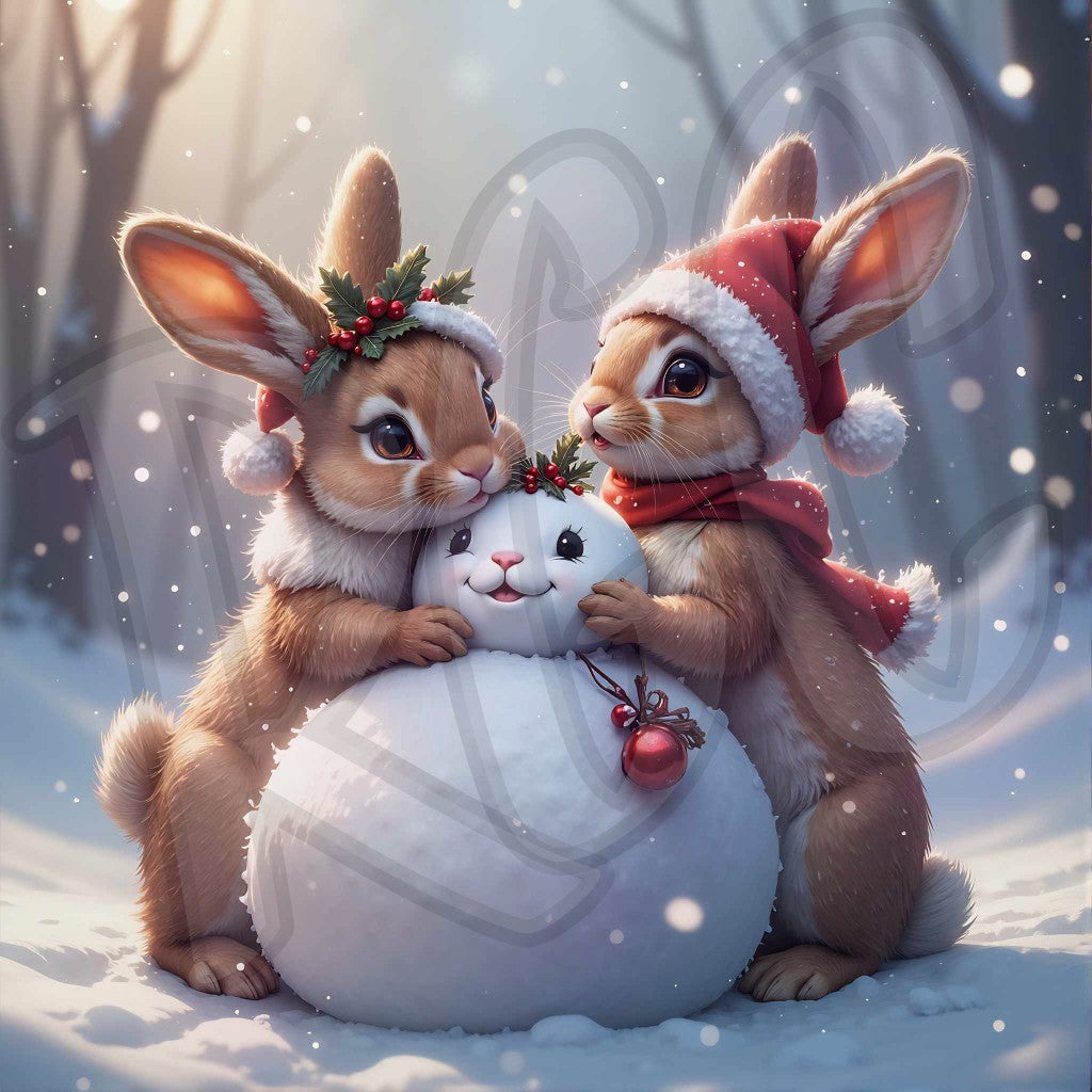 Fluffy Snowman and Bunnies