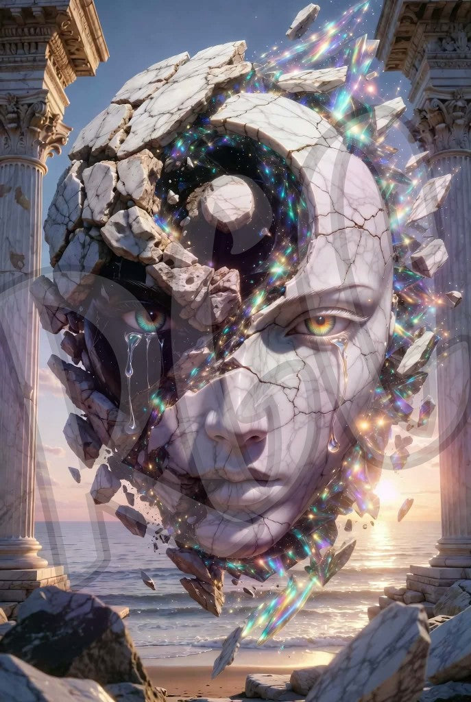 Stone & Marble Face by the Ocean Sunrise