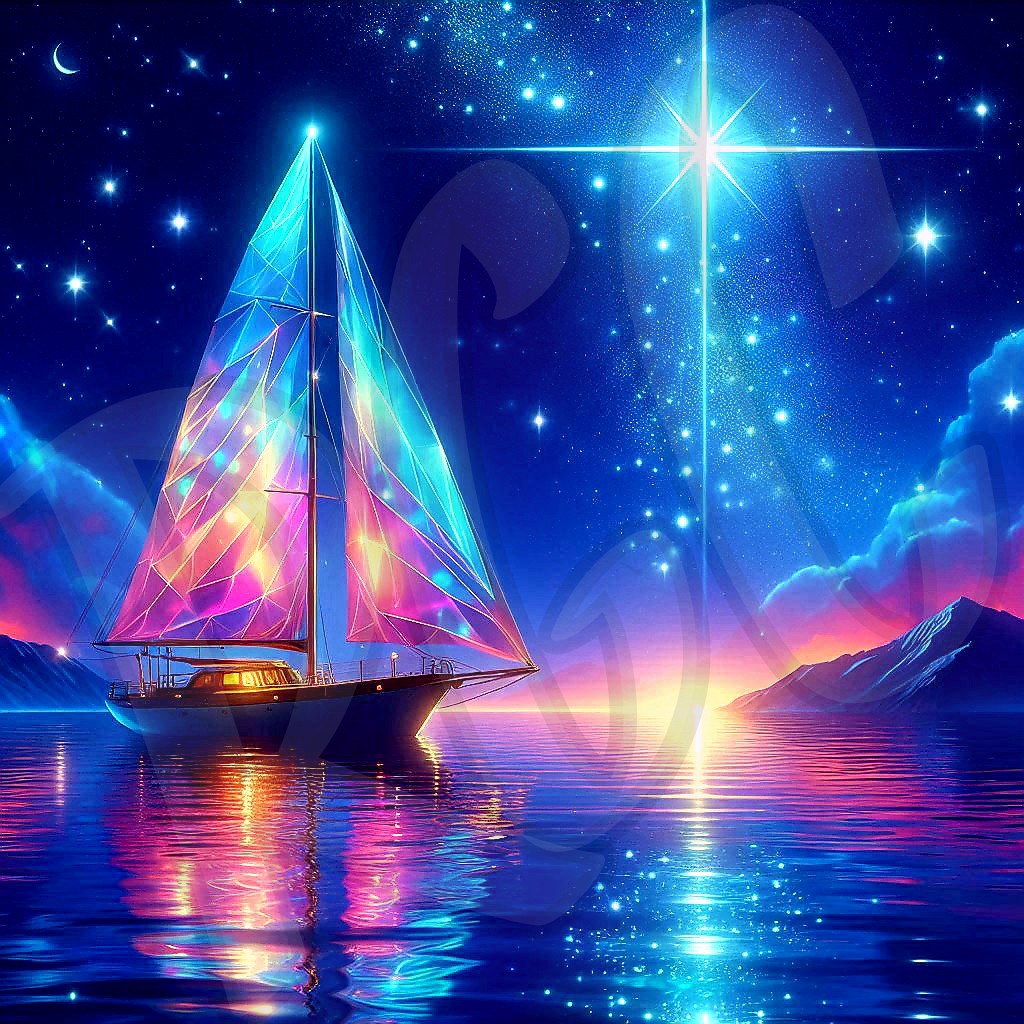 Neon light sailboat