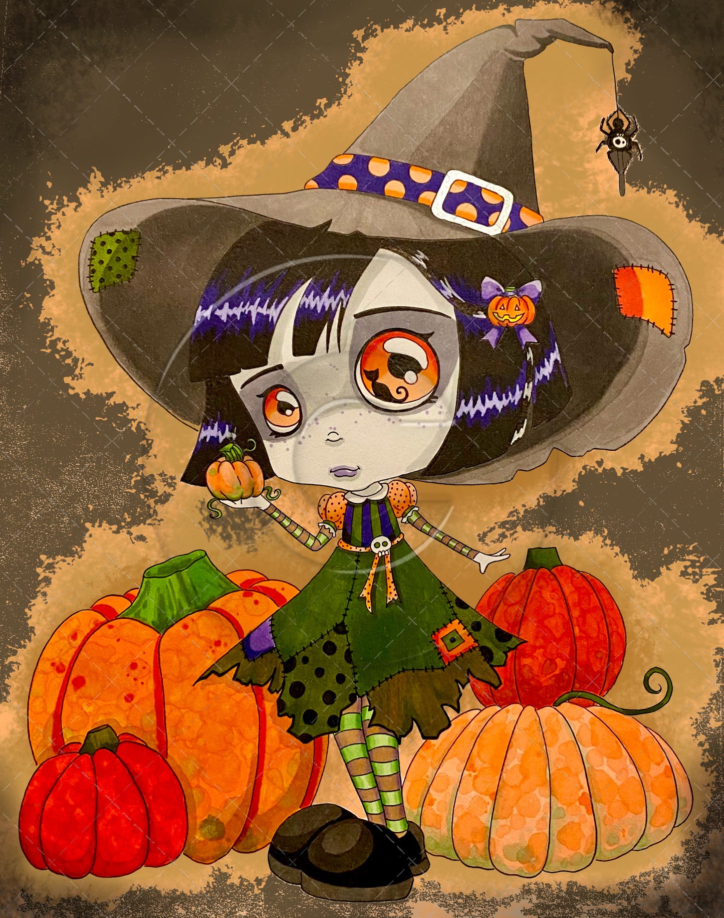 Vintage pumpkin witch