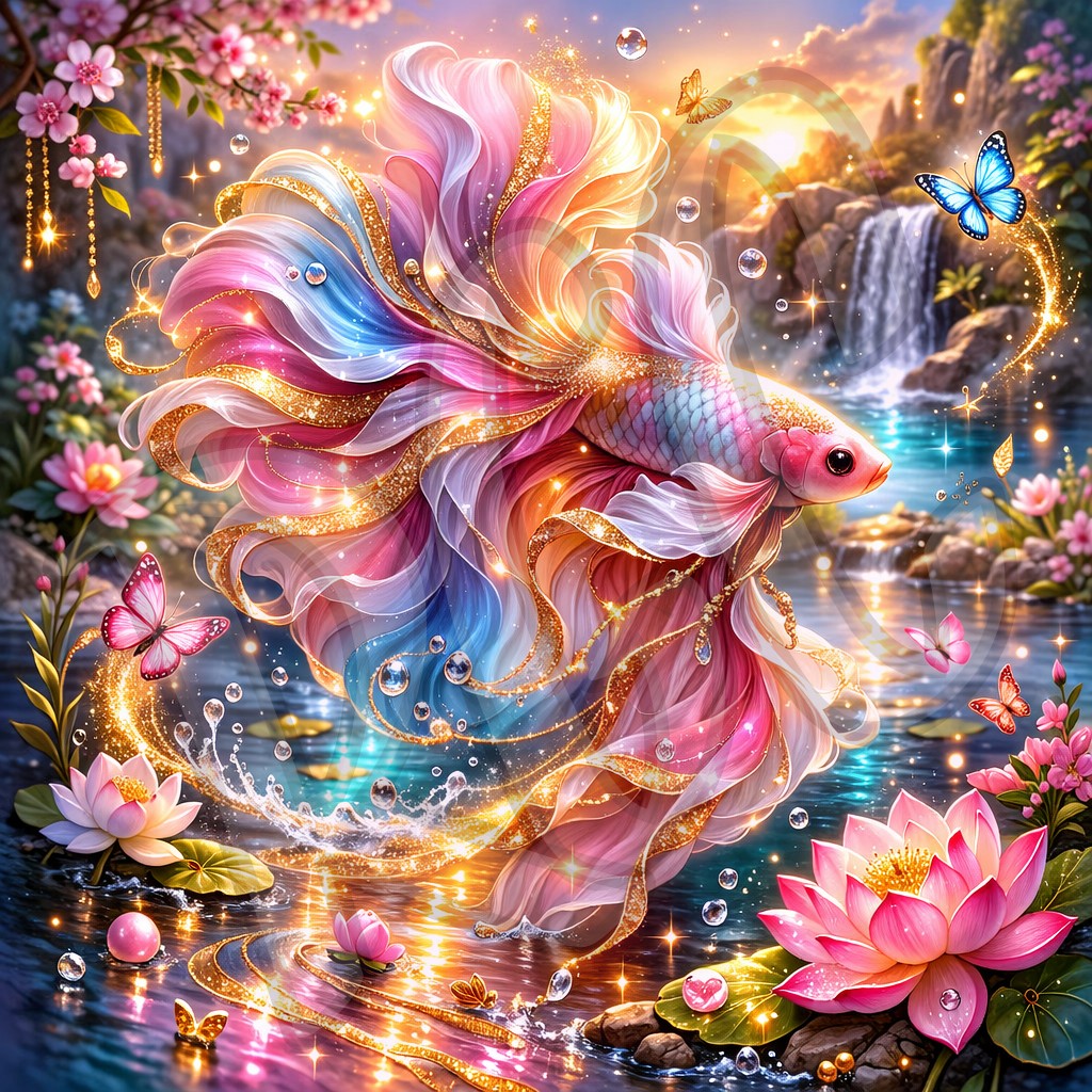 Magical Betta in a Radiant Pond