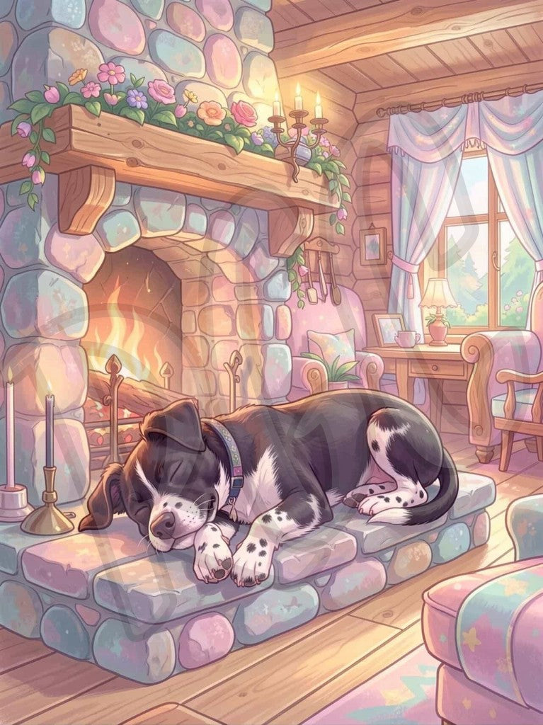 Fur Baby by the Fireplace