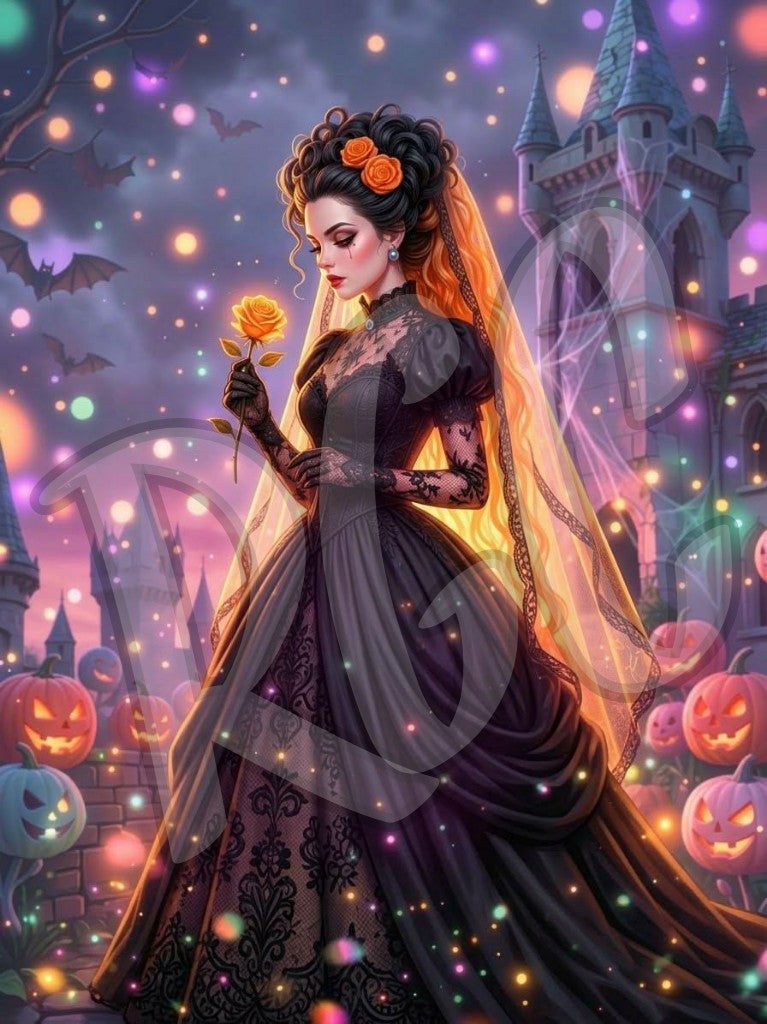Halloween Bride with a Golden Rose