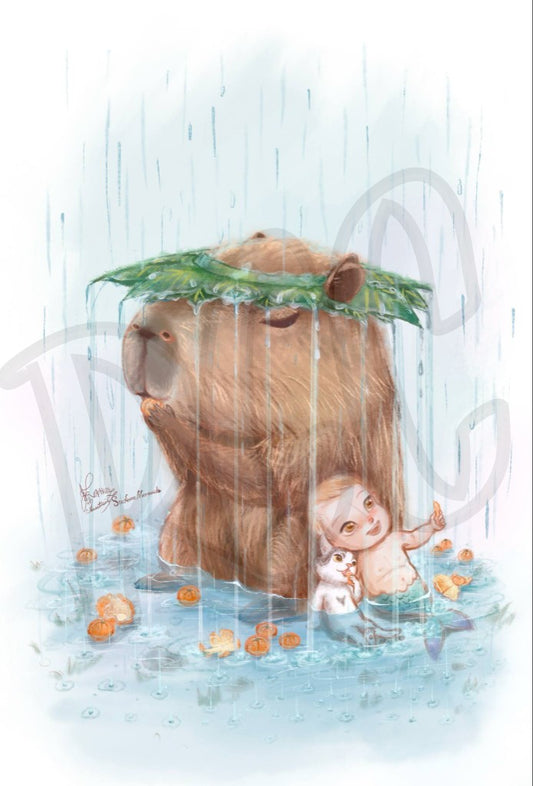 In the rain with Capybara