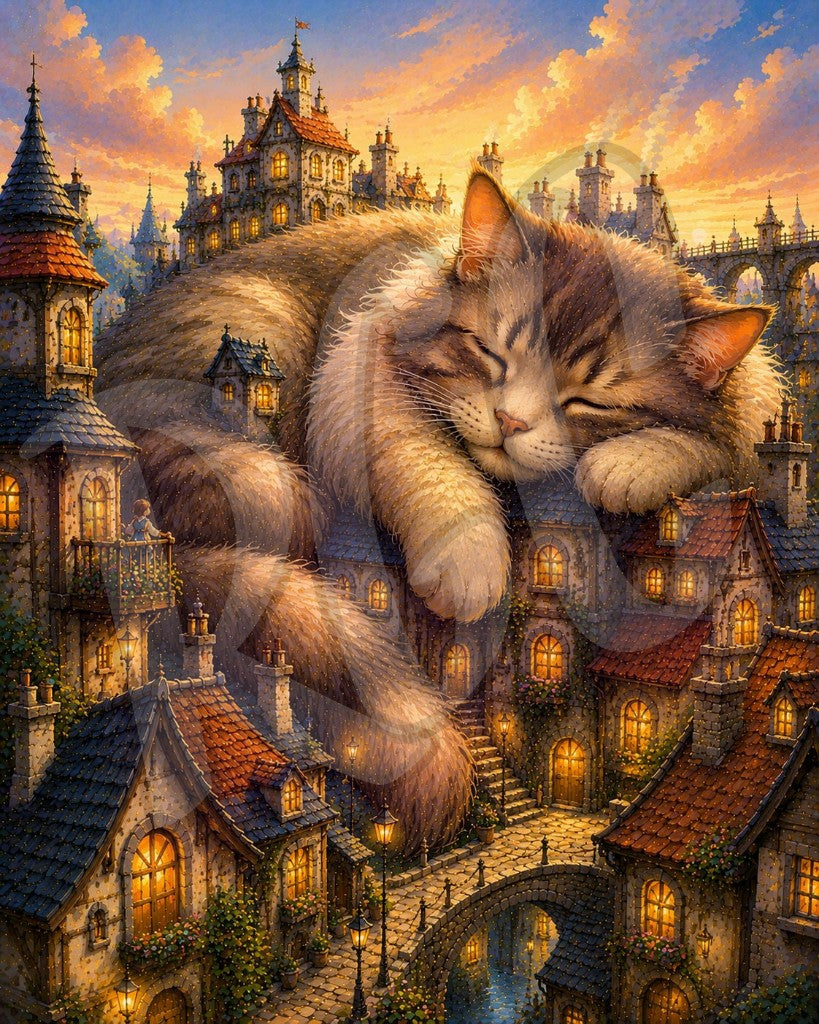 Sleeping Giant Cat Over A Storybook