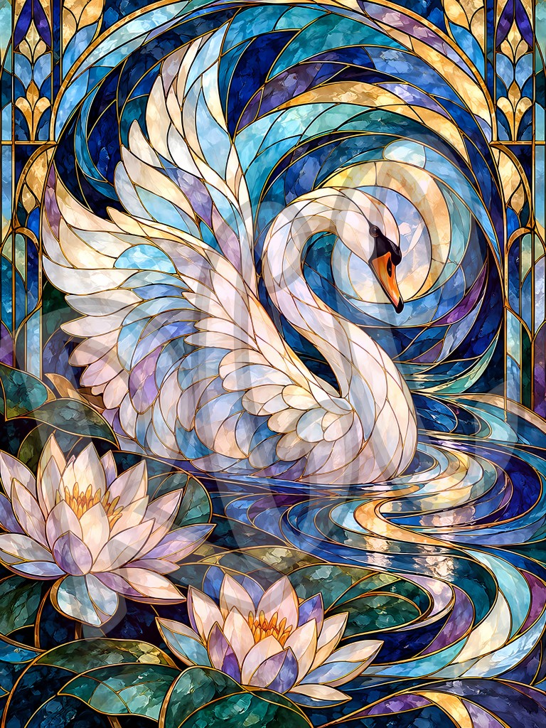 Stained Glass Swan Vortex