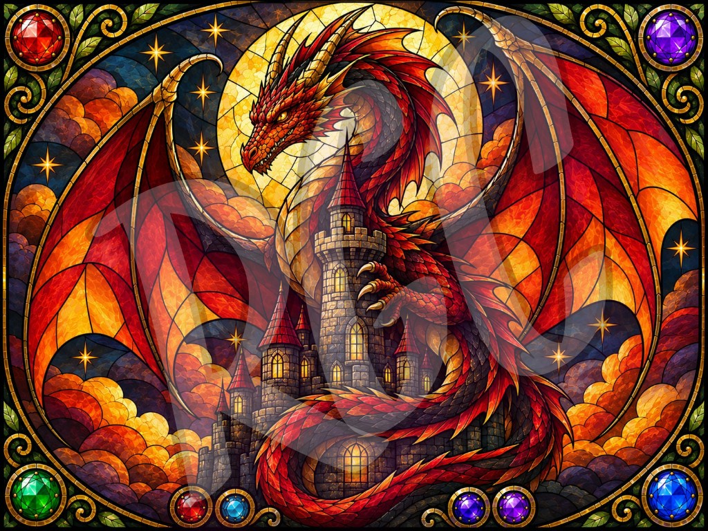 Stained Glass Ancient Fire Dragon
