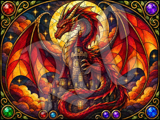 Stained Glass Ancient Fire Dragon