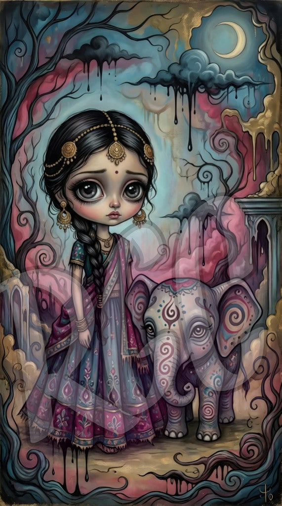 Indian Girl & Her Elephant Friend