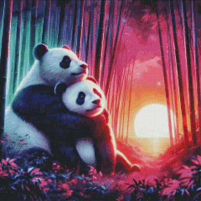 Bonded Pandas in Bamboo Forest