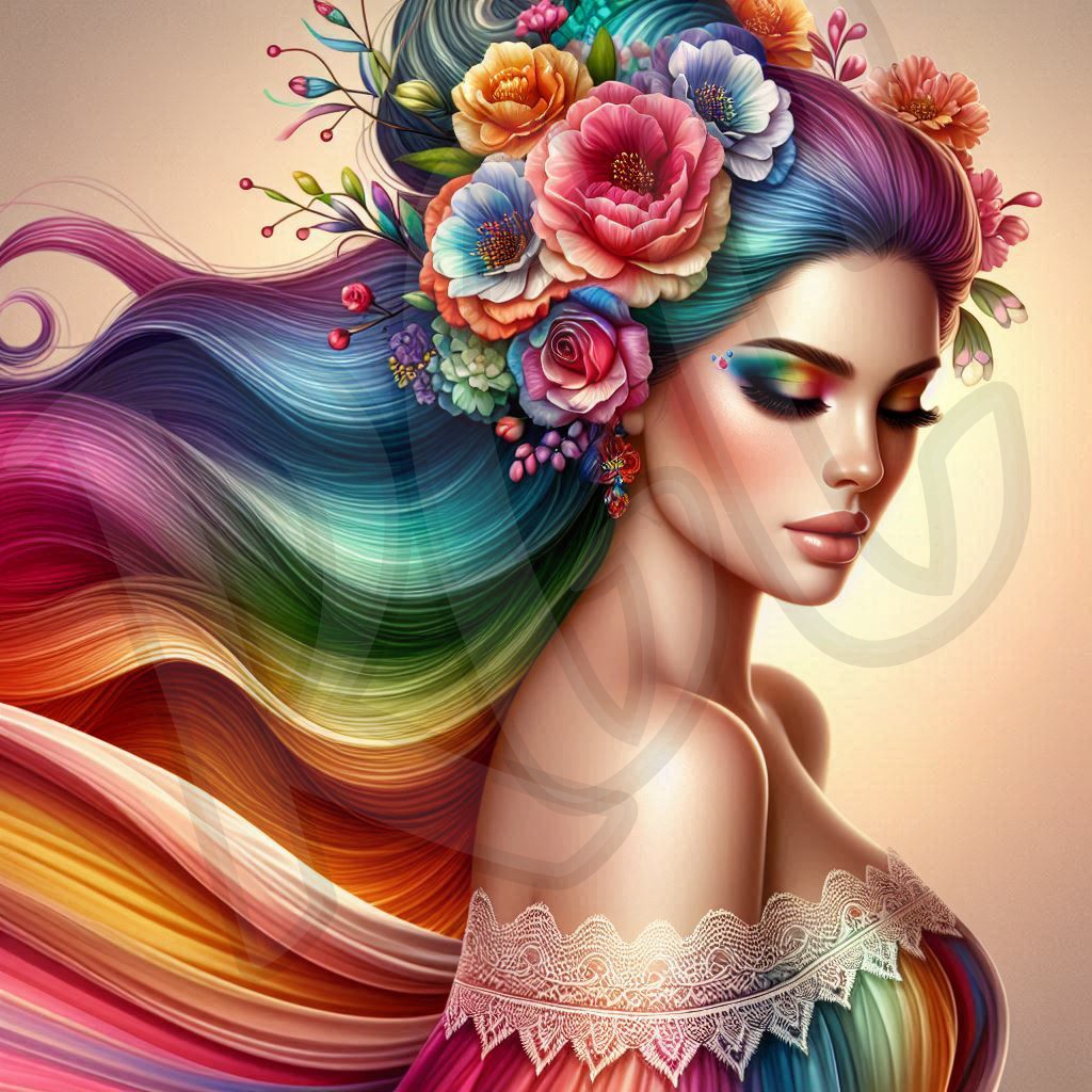 Flower rainbow hair