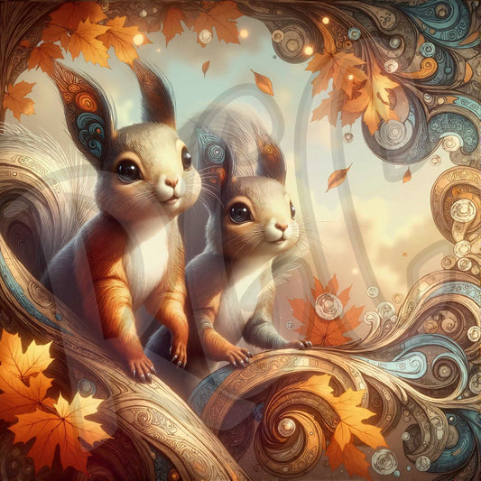 Art Deco Autumn Squirrels