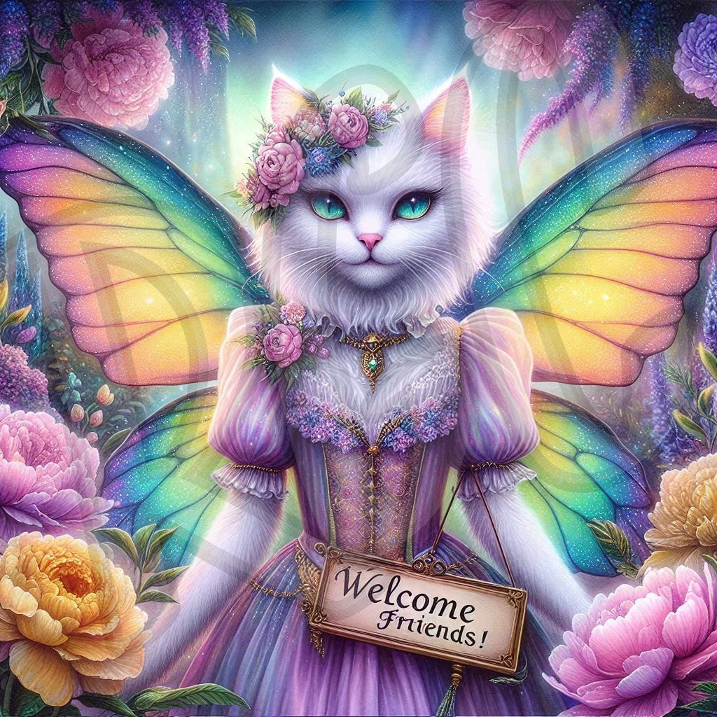 "Welcome Friends" Cat Fairy