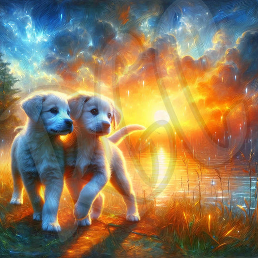 Puppies by the Pond