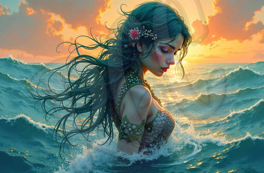 Sunset teal mermaid