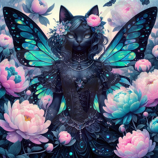 Cat fairy with Peonies