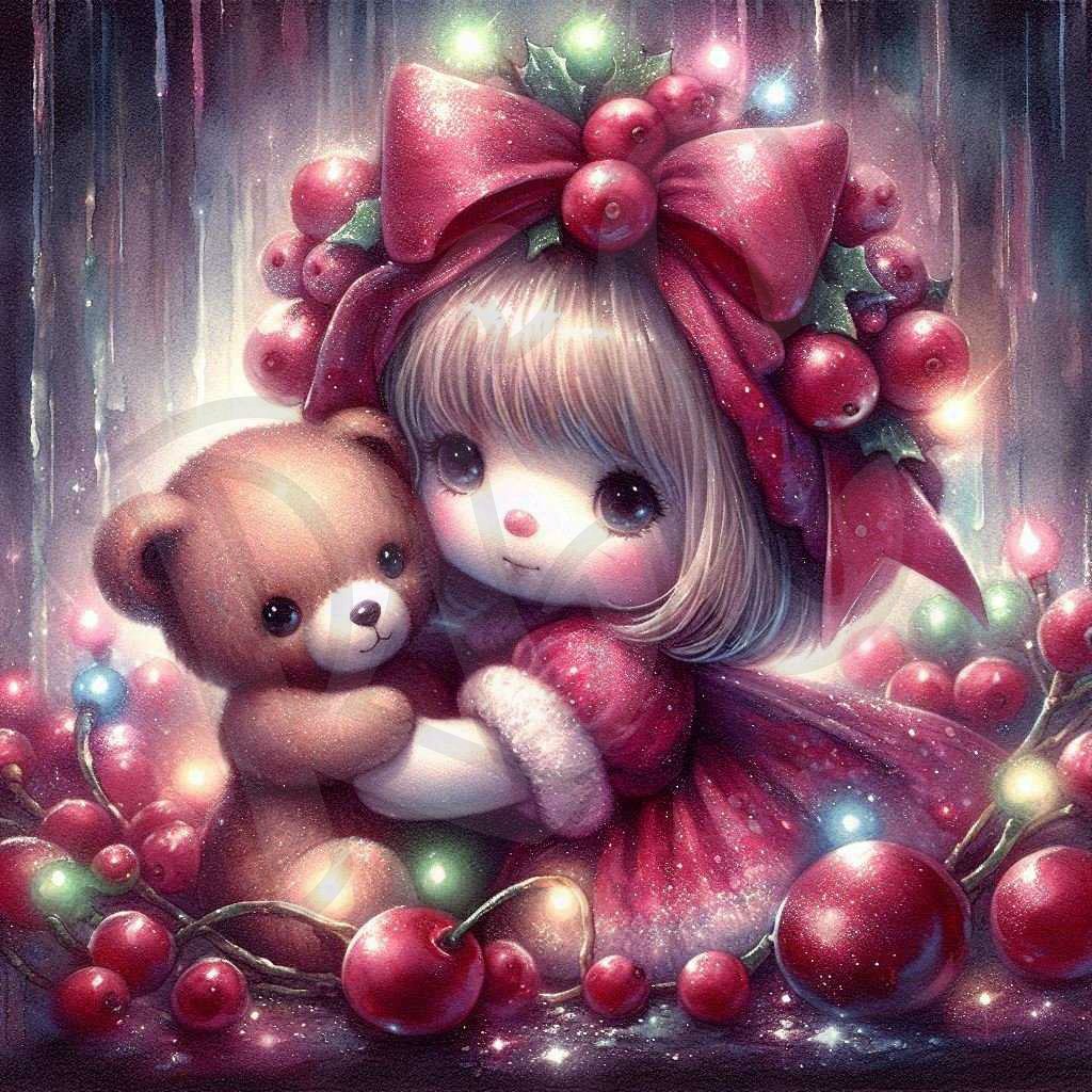 Cranberry Christmas doll & bear