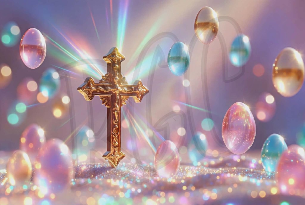 Pastel Egg Burst with Golden Cross