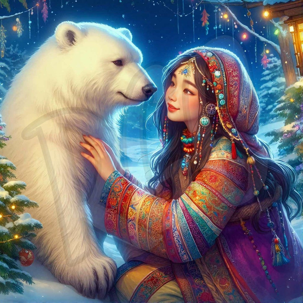 Asian Boho Princess and Polar Bear