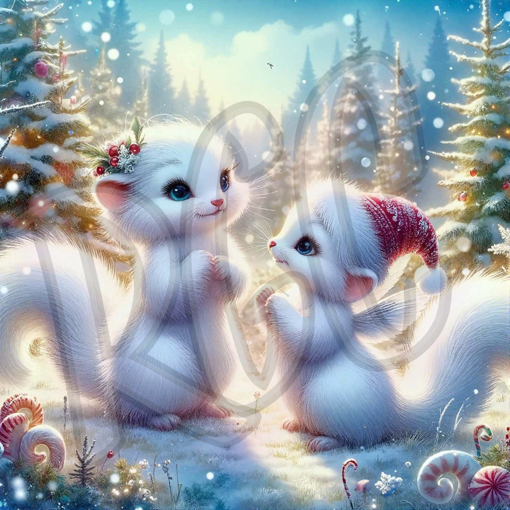 Curious Ermine in Holiday Forest