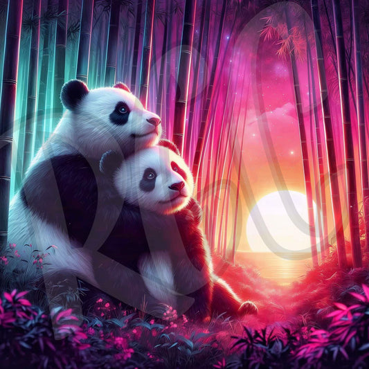 Bonded Pandas in Bamboo Forest