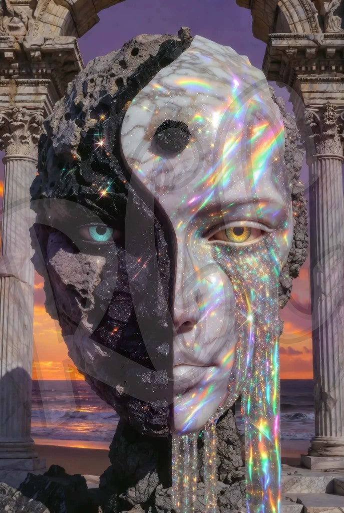 Stone & Marble Face by the Ocean Sunset